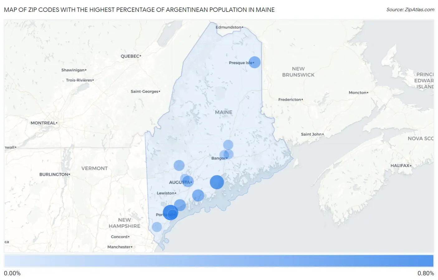 Zip Codes with the Highest Percentage of Argentinean Population in Maine Map