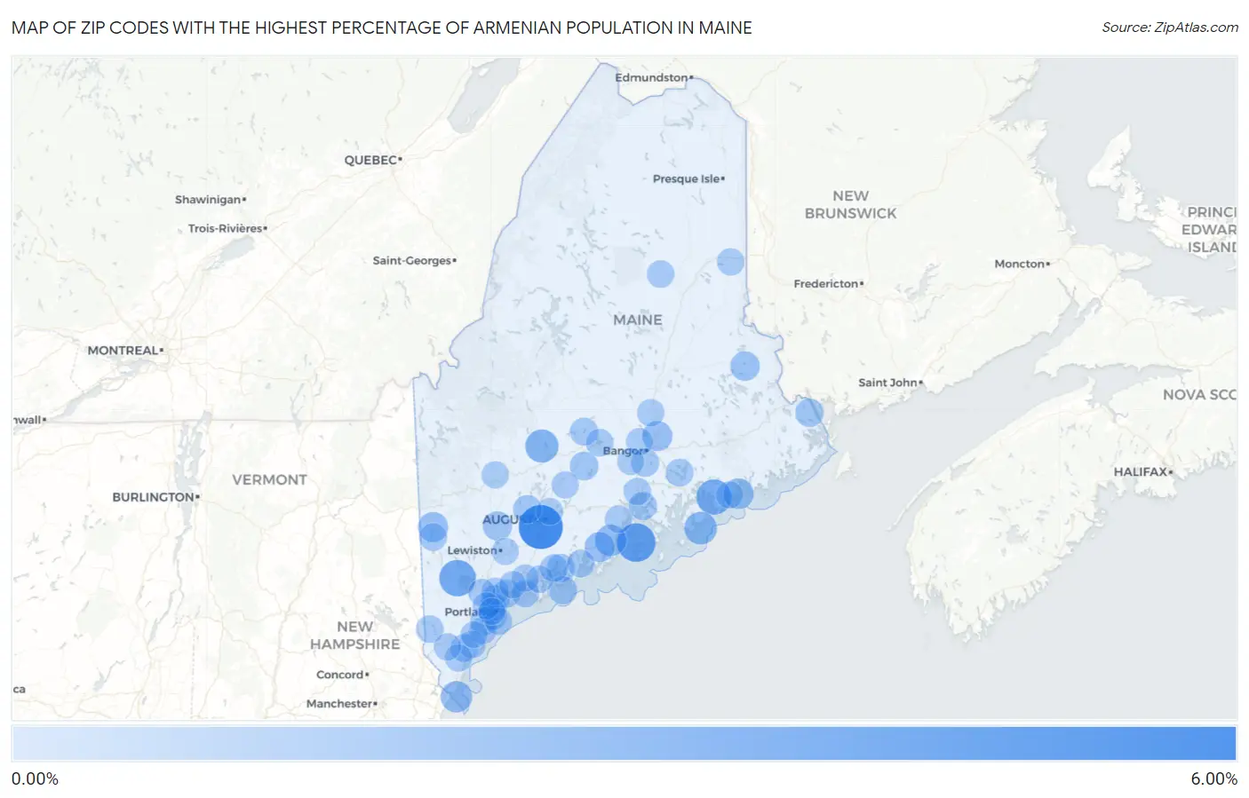 Zip Codes with the Highest Percentage of Armenian Population in Maine Map