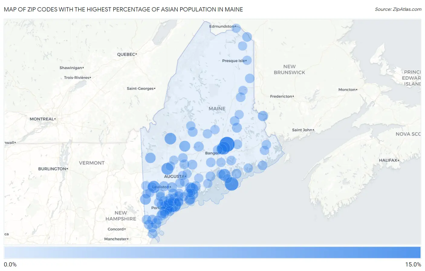Zip Codes with the Highest Percentage of Asian Population in Maine Map