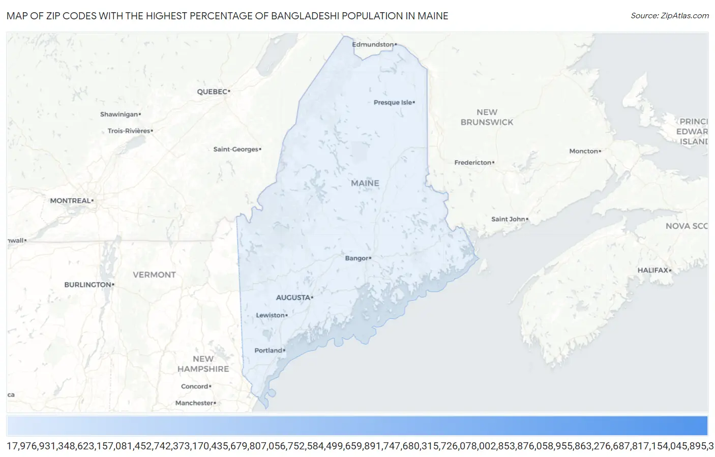 Zip Codes with the Highest Percentage of Bangladeshi Population in Maine Map