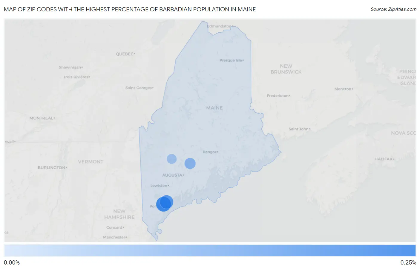 Zip Codes with the Highest Percentage of Barbadian Population in Maine Map
