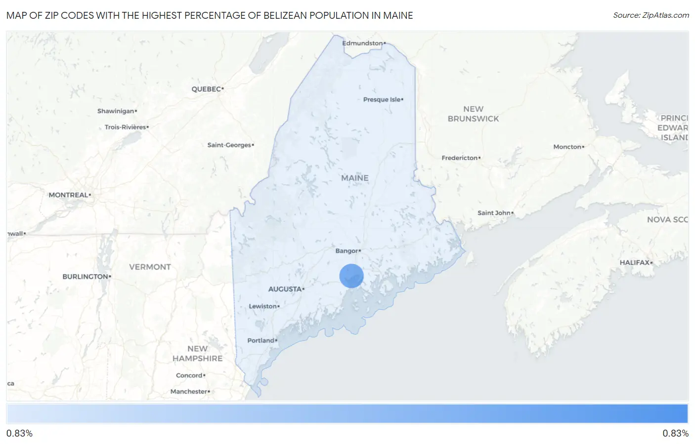 Zip Codes with the Highest Percentage of Belizean Population in Maine Map