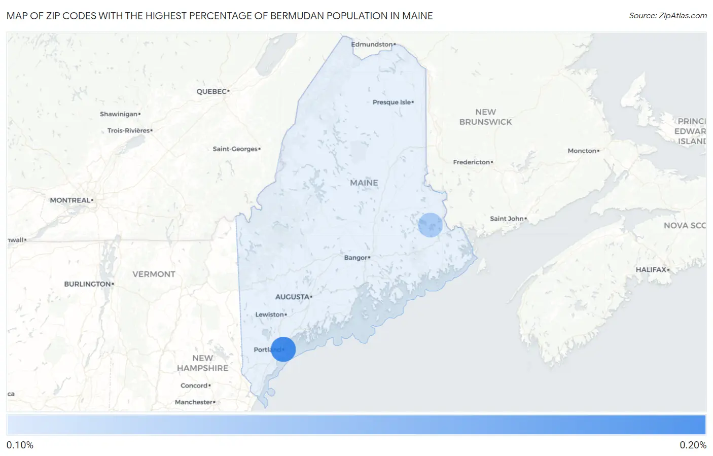 Zip Codes with the Highest Percentage of Bermudan Population in Maine Map