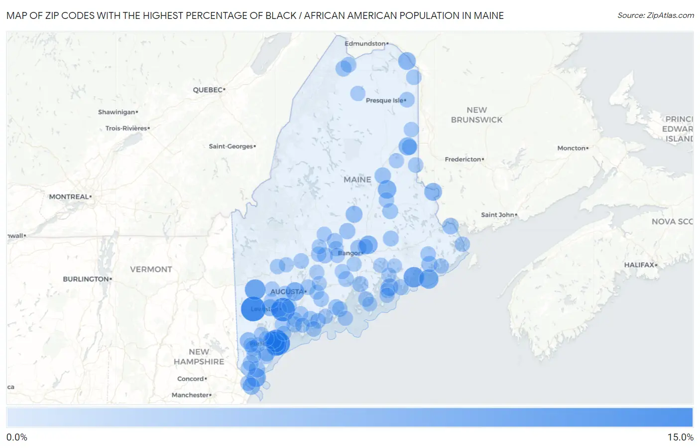 Zip Codes with the Highest Percentage of Black / African American Population in Maine Map