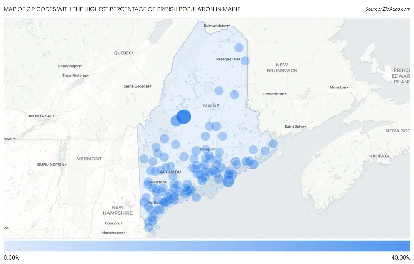 Zip Codes with the Highest Percentage of British Population in Maine Map