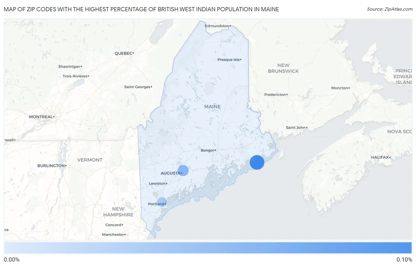 Zip Codes with the Highest Percentage of British West Indian Population in Maine Map