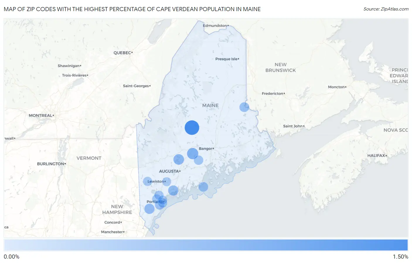 Zip Codes with the Highest Percentage of Cape Verdean Population in Maine Map
