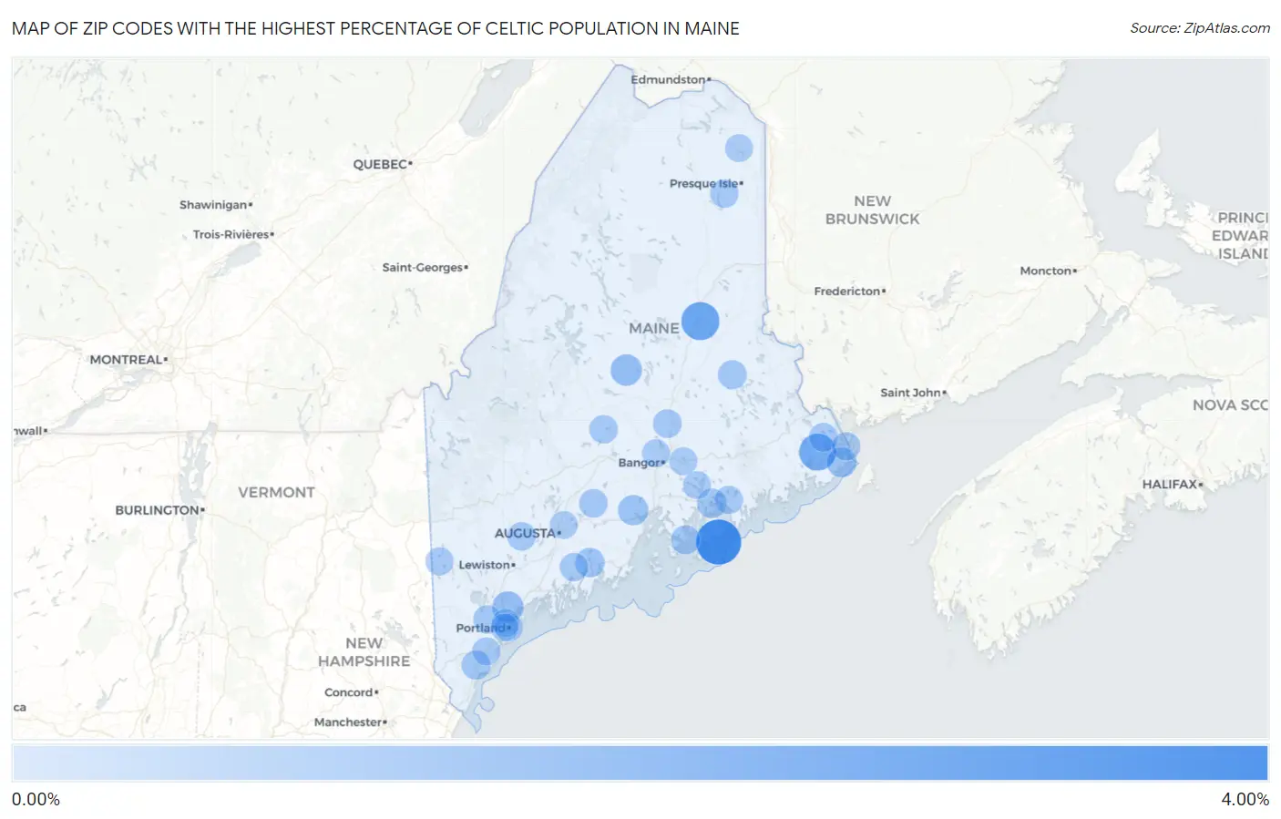 Zip Codes with the Highest Percentage of Celtic Population in Maine Map