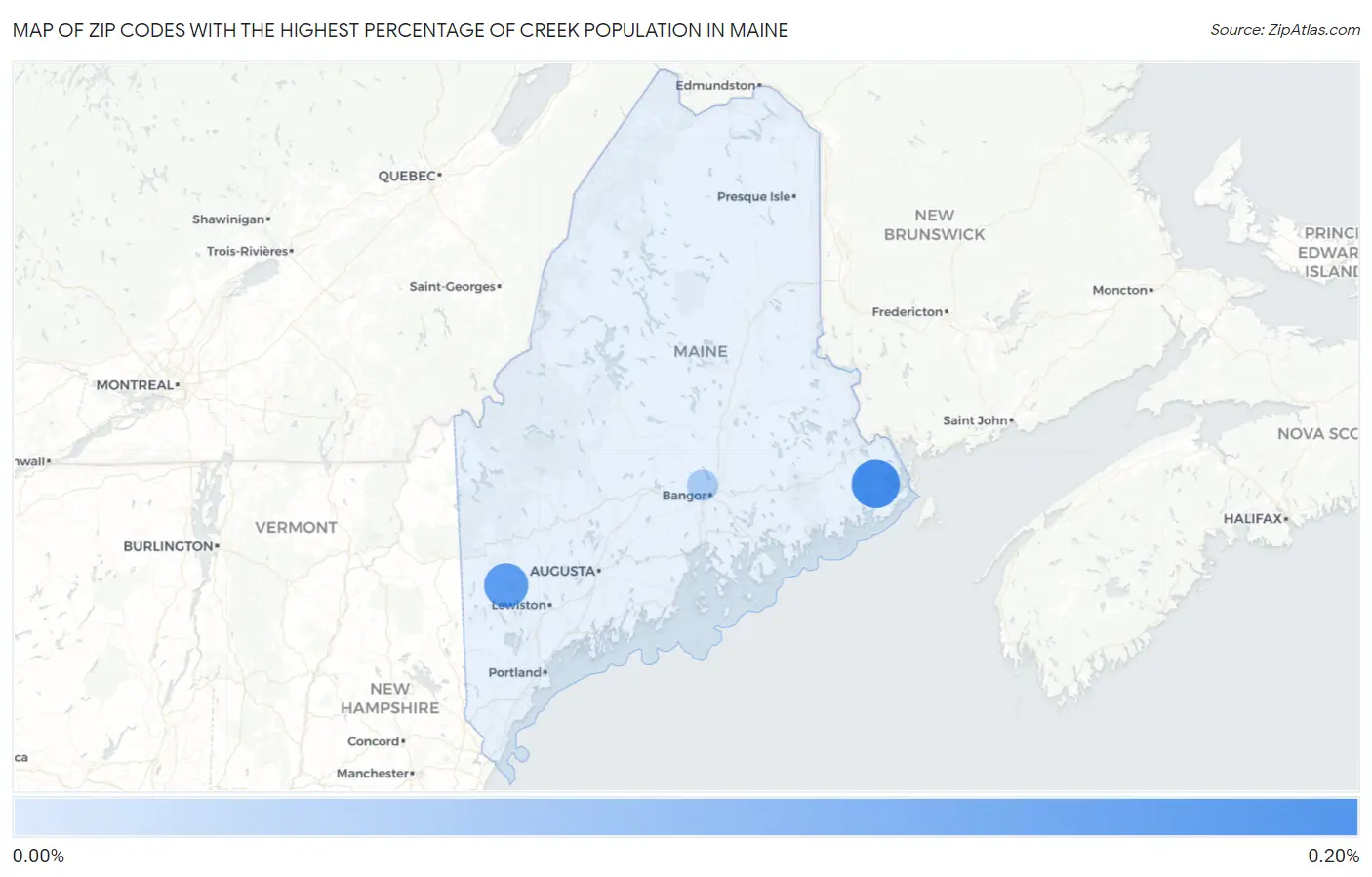 Zip Codes with the Highest Percentage of Creek Population in Maine Map