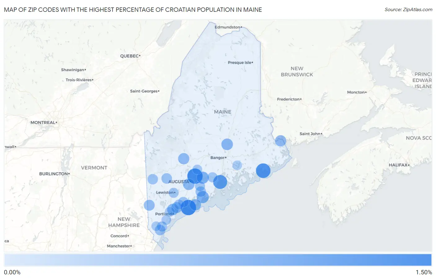 Zip Codes with the Highest Percentage of Croatian Population in Maine Map