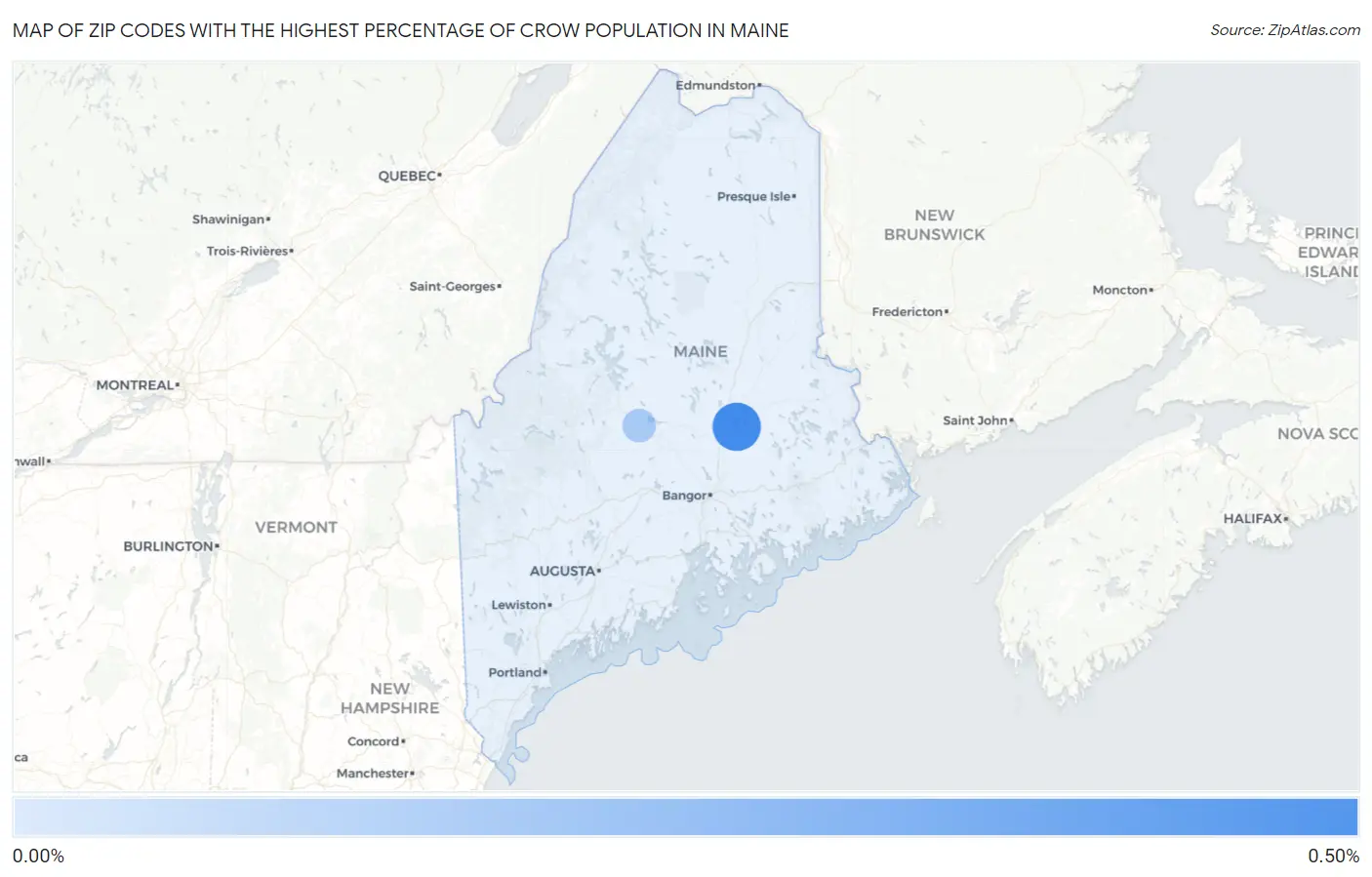 Zip Codes with the Highest Percentage of Crow Population in Maine Map