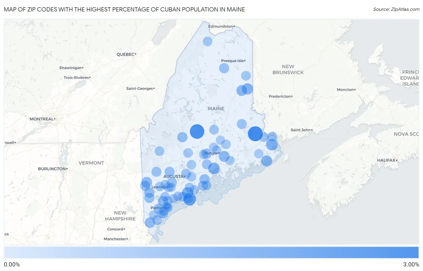 Zip Codes with the Highest Percentage of Cuban Population in Maine Map