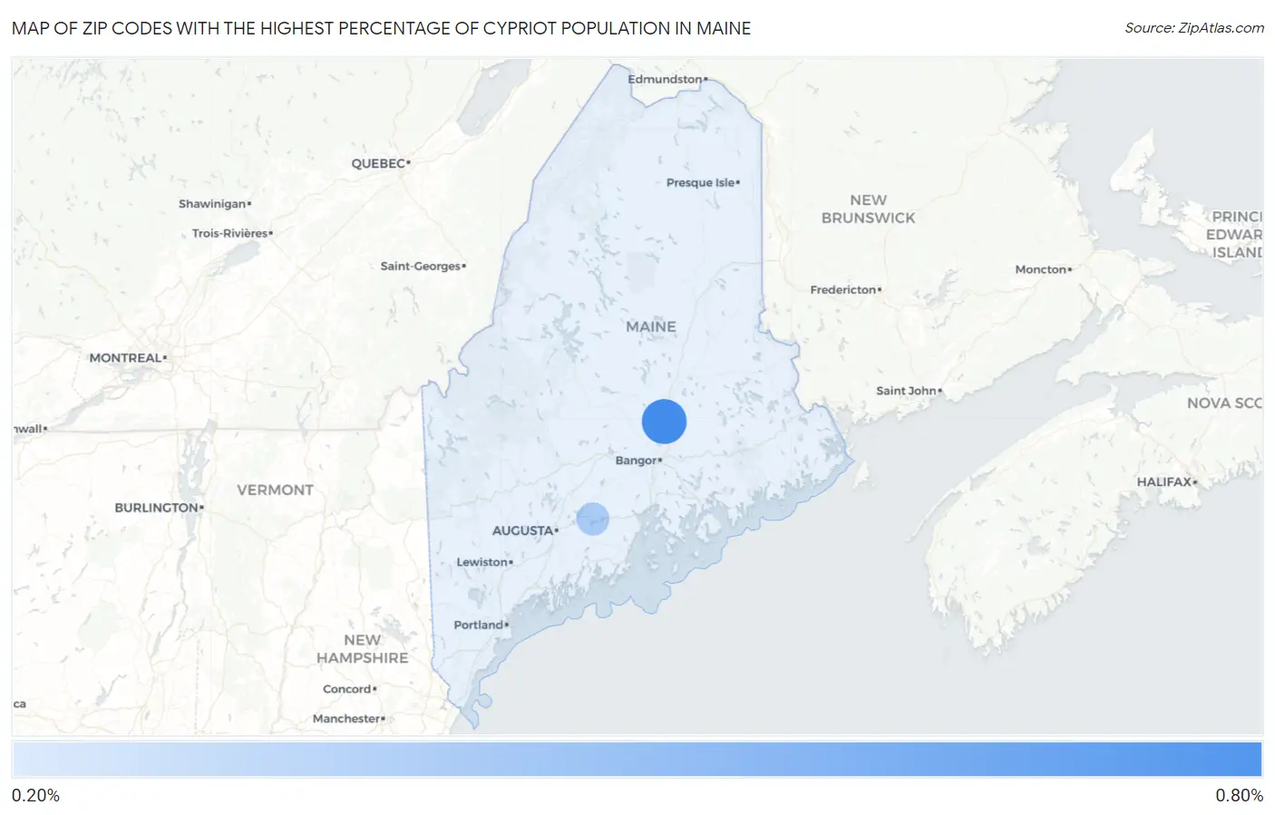 Zip Codes with the Highest Percentage of Cypriot Population in Maine Map