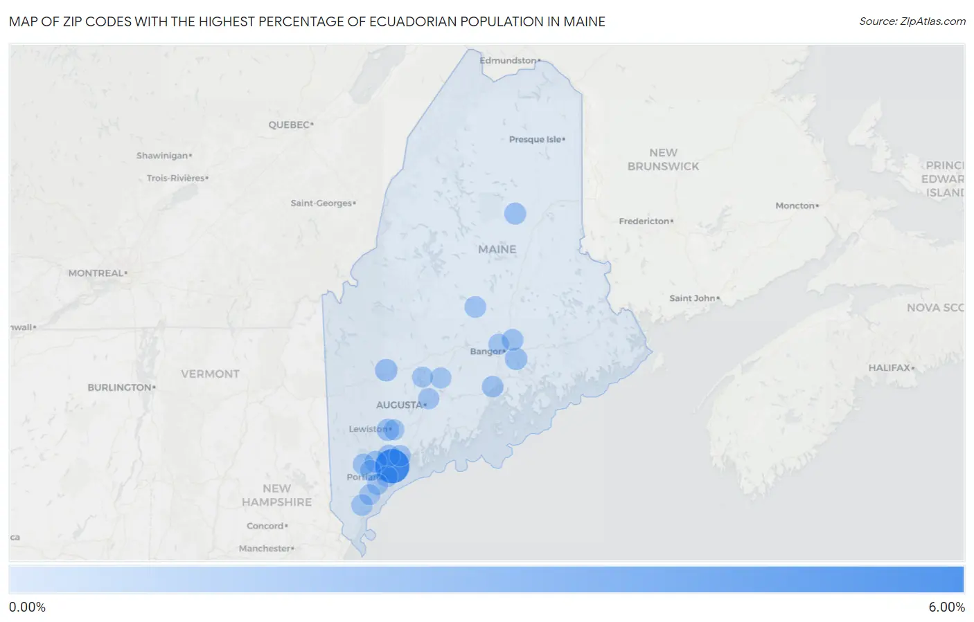 Zip Codes with the Highest Percentage of Ecuadorian Population in Maine Map