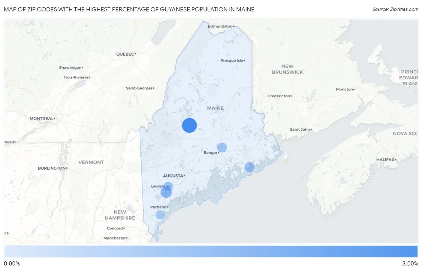 Zip Codes with the Highest Percentage of Guyanese Population in Maine Map