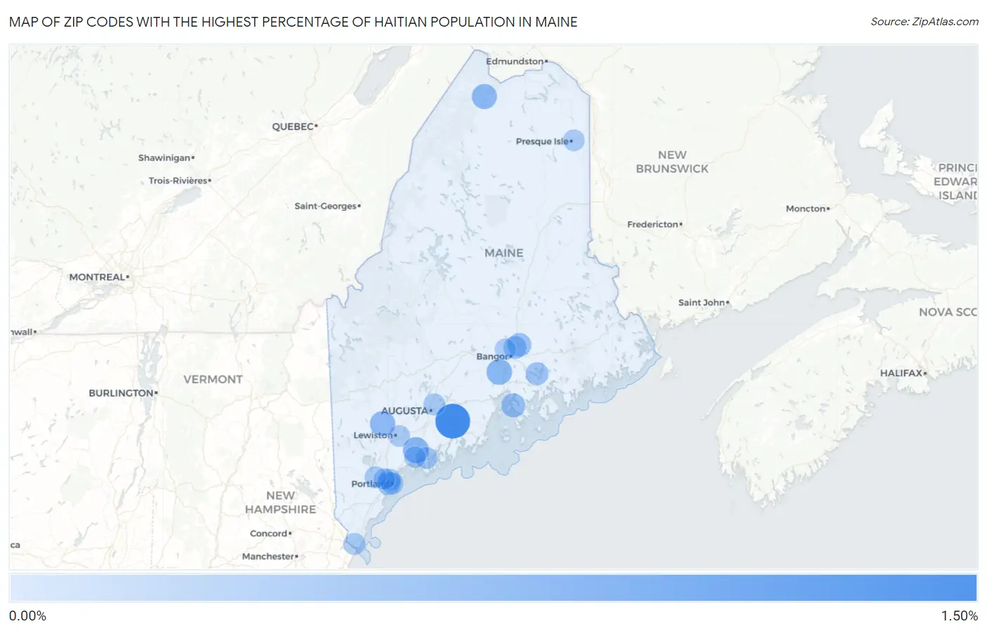 Zip Codes with the Highest Percentage of Haitian Population in Maine Map
