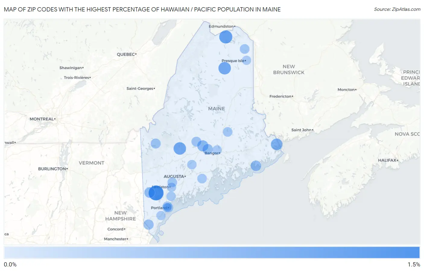 Zip Codes with the Highest Percentage of Hawaiian / Pacific Population in Maine Map