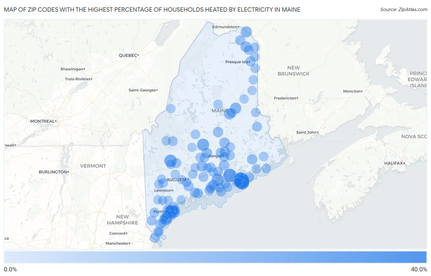 Zip Codes with the Highest Percentage of Households Heated by Electricity in Maine Map
