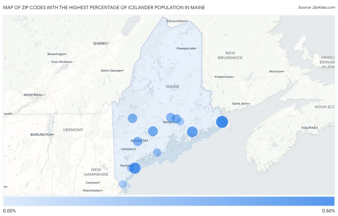 Zip Codes with the Highest Percentage of Icelander Population in Maine Map