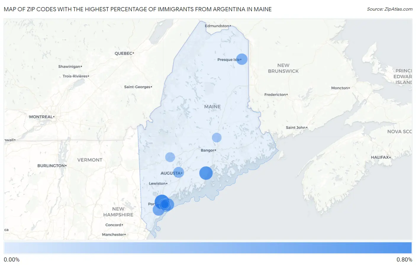 Zip Codes with the Highest Percentage of Immigrants from Argentina in Maine Map