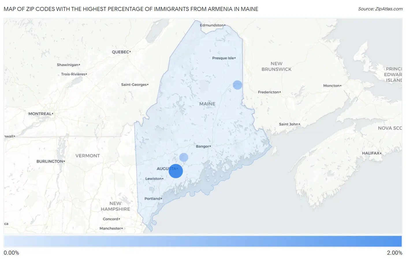 Zip Codes with the Highest Percentage of Immigrants from Armenia in Maine Map