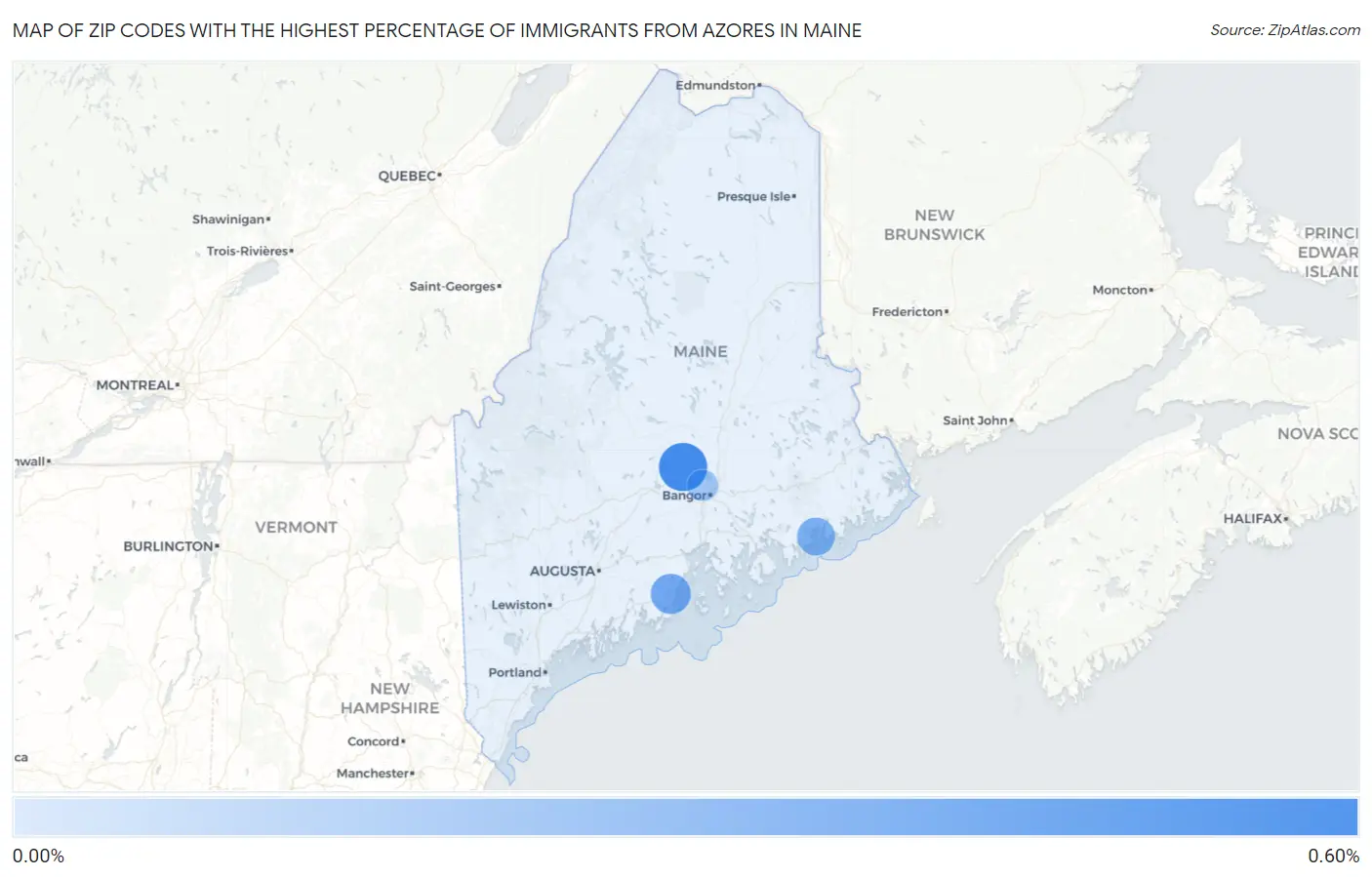 Zip Codes with the Highest Percentage of Immigrants from Azores in Maine Map