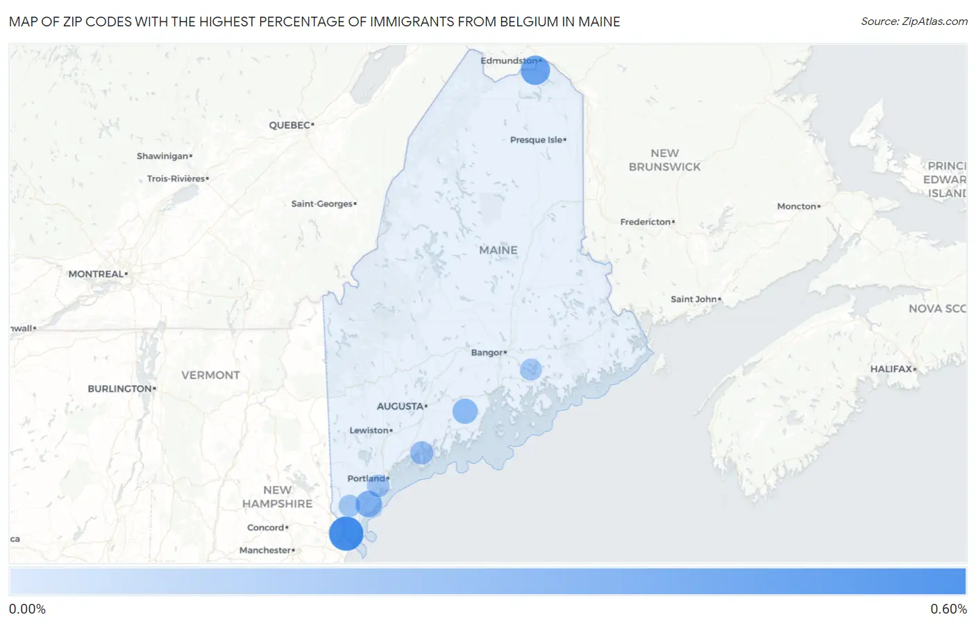 Zip Codes with the Highest Percentage of Immigrants from Belgium in Maine Map