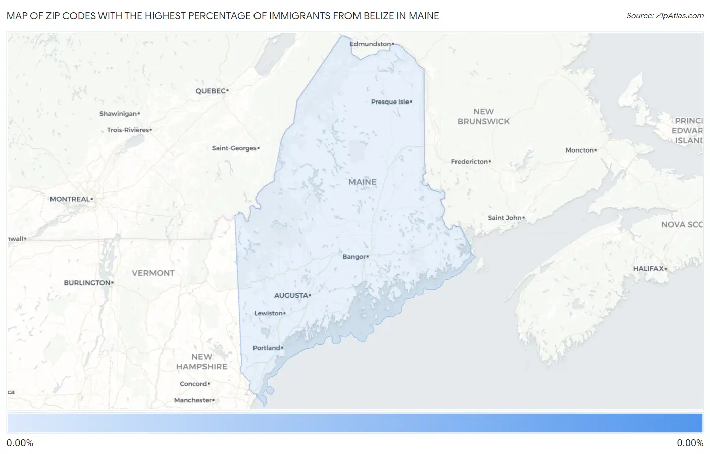 Zip Codes with the Highest Percentage of Immigrants from Belize in Maine Map