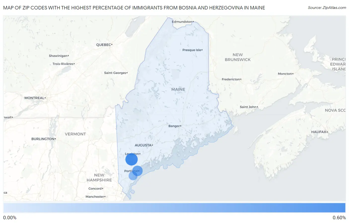 Zip Codes with the Highest Percentage of Immigrants from Bosnia and Herzegovina in Maine Map
