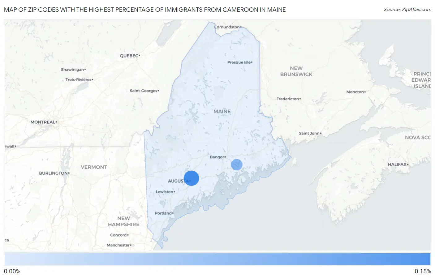 Zip Codes with the Highest Percentage of Immigrants from Cameroon in Maine Map