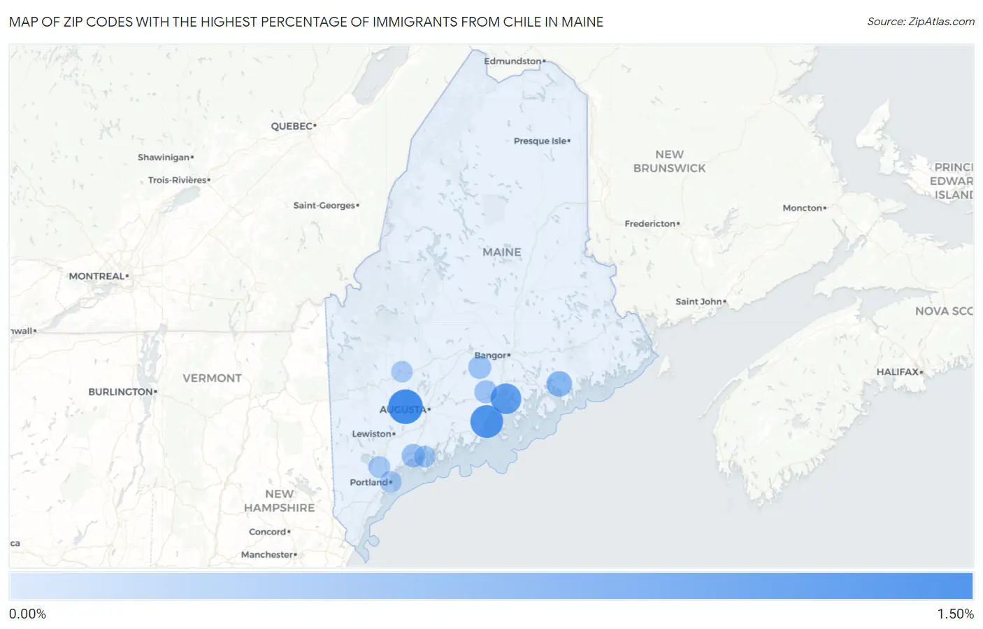 Zip Codes with the Highest Percentage of Immigrants from Chile in Maine Map