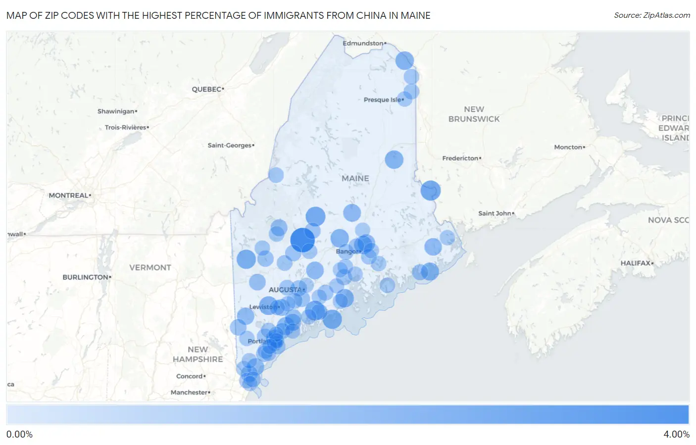 Zip Codes with the Highest Percentage of Immigrants from China in Maine Map