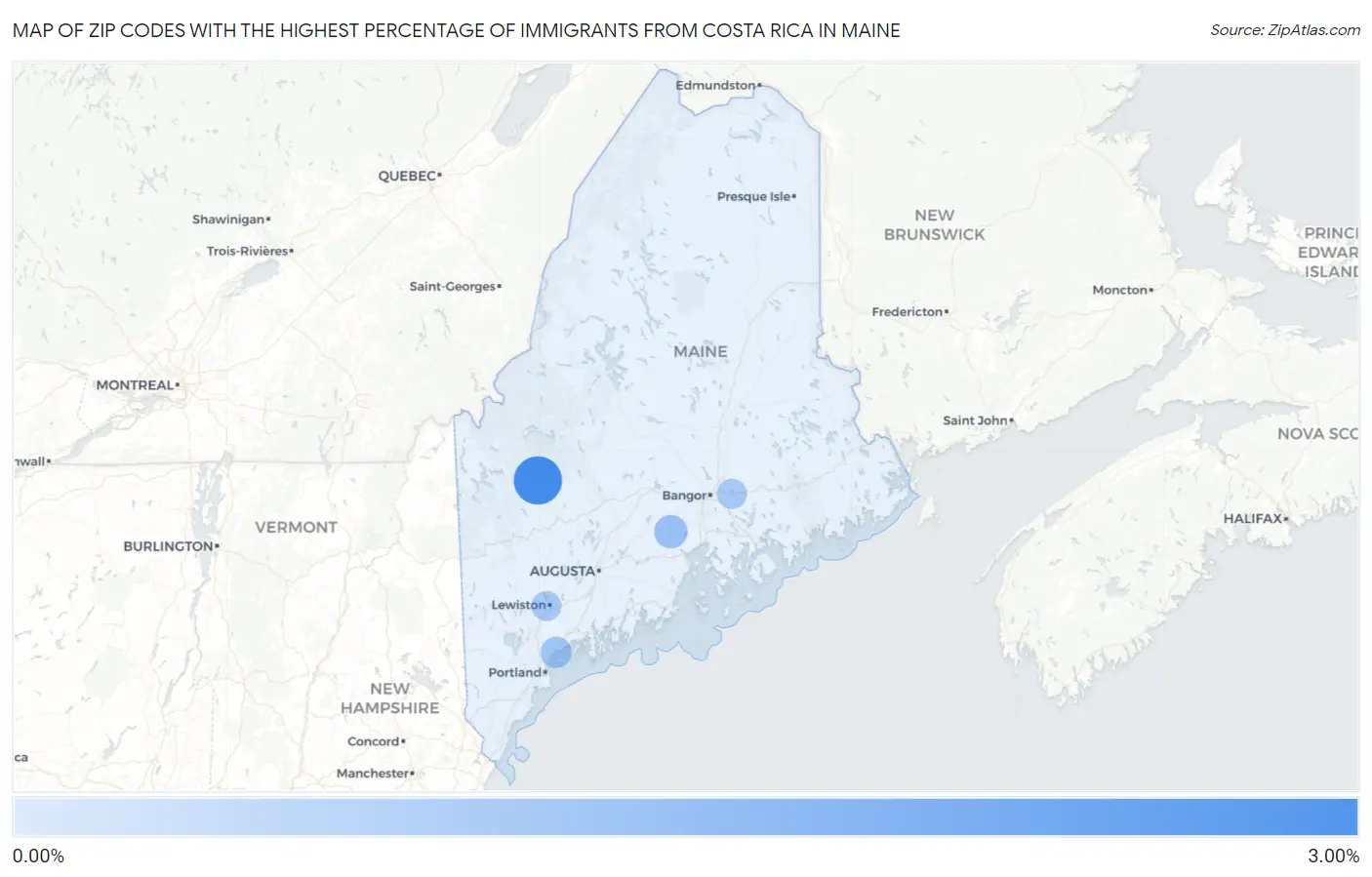 Zip Codes with the Highest Percentage of Immigrants from Costa Rica in Maine Map