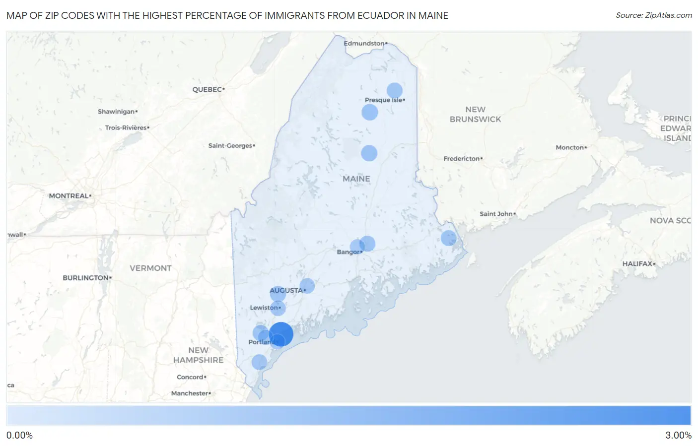 Zip Codes with the Highest Percentage of Immigrants from Ecuador in Maine Map