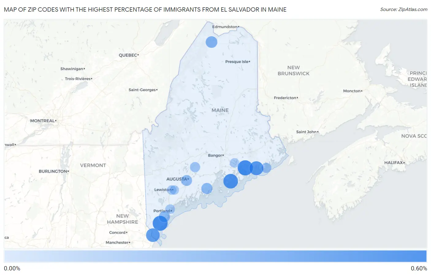 Zip Codes with the Highest Percentage of Immigrants from El Salvador in Maine Map