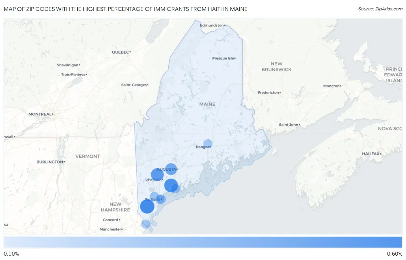 Zip Codes with the Highest Percentage of Immigrants from Haiti in Maine Map