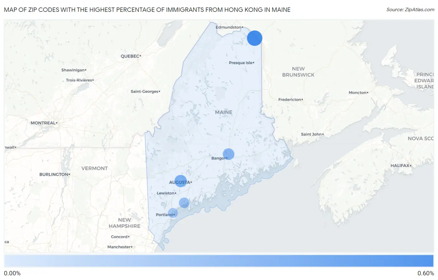 Zip Codes with the Highest Percentage of Immigrants from Hong Kong in Maine Map