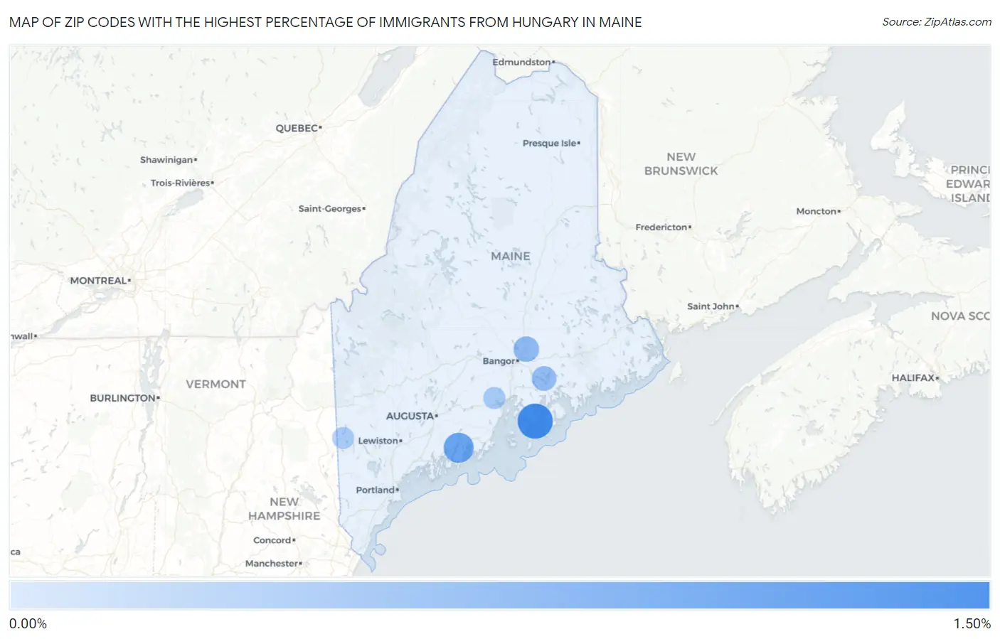 Zip Codes with the Highest Percentage of Immigrants from Hungary in Maine Map