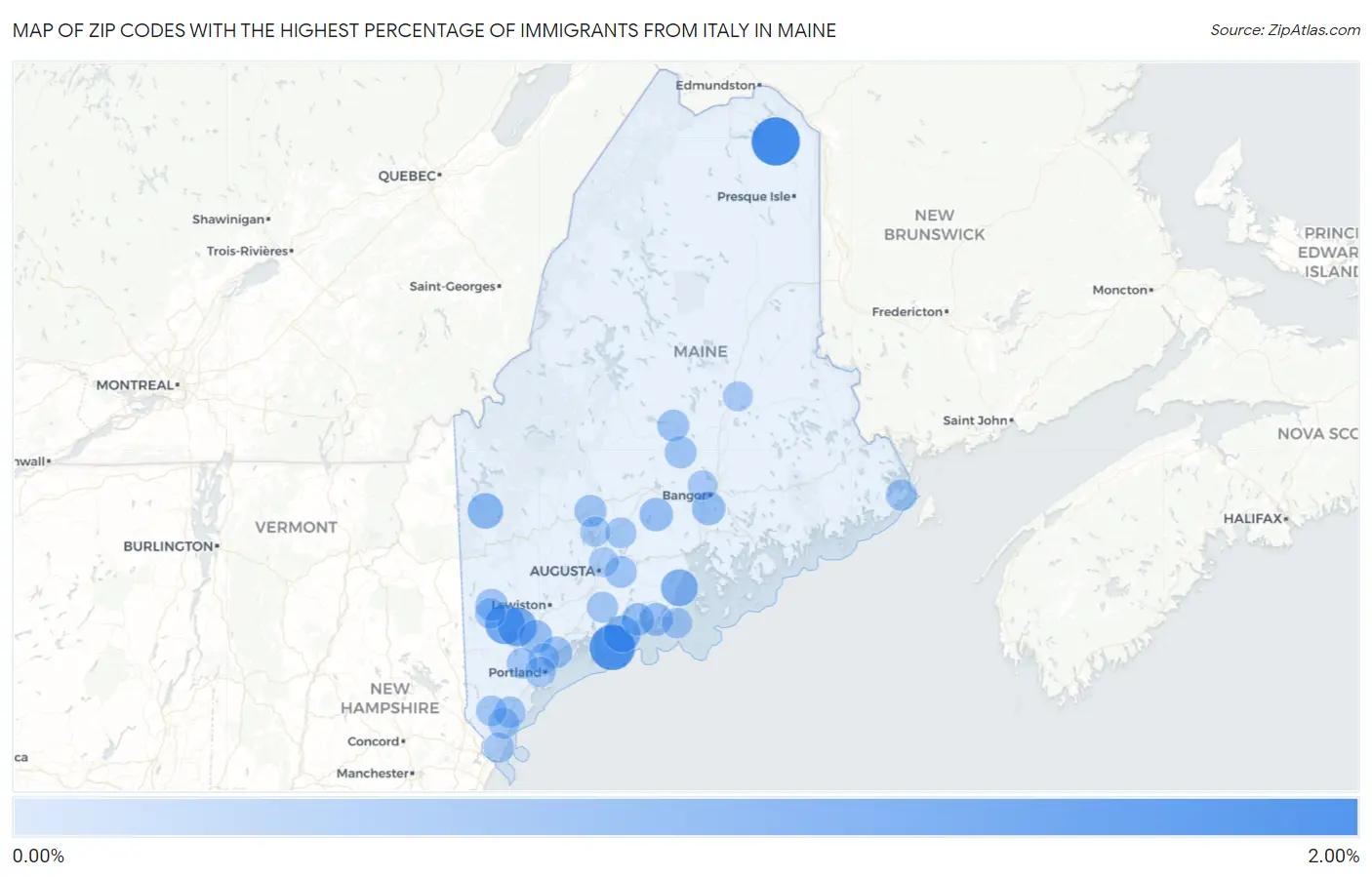 Zip Codes with the Highest Percentage of Immigrants from Italy in Maine Map