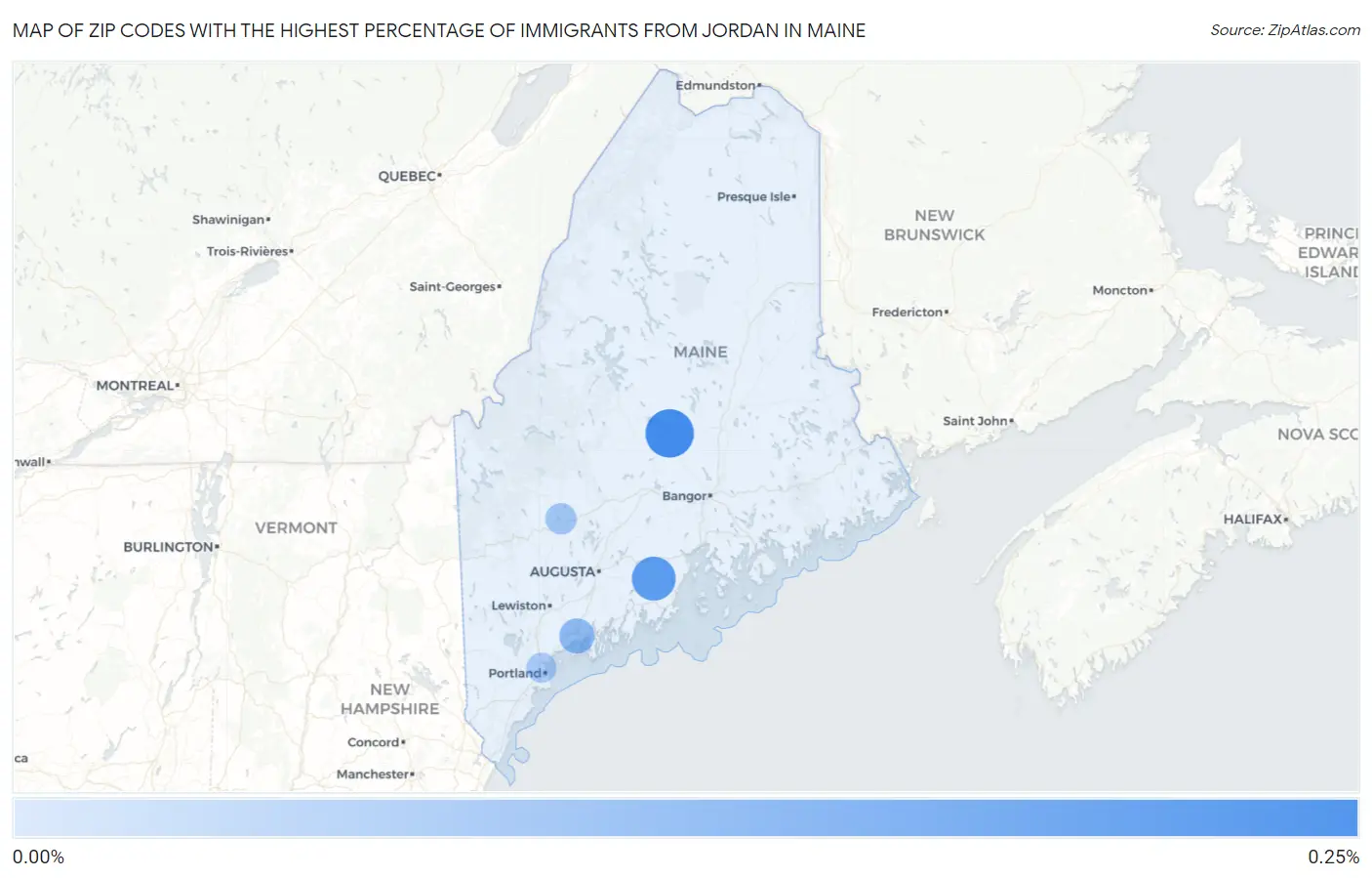 Zip Codes with the Highest Percentage of Immigrants from Jordan in Maine Map