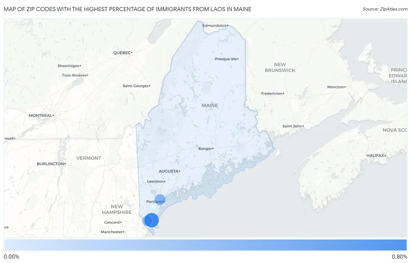 Zip Codes with the Highest Percentage of Immigrants from Laos in Maine Map