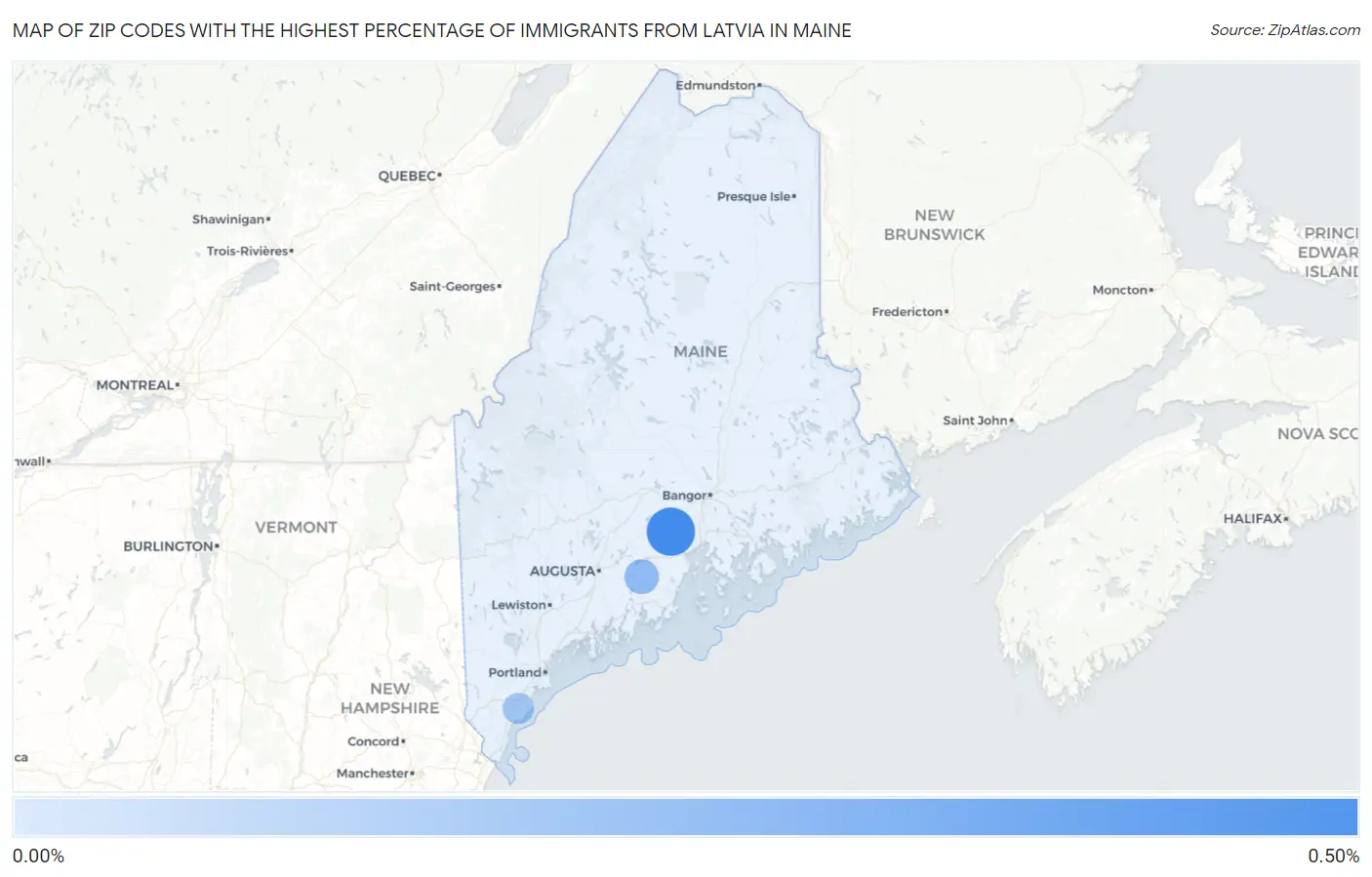 Zip Codes with the Highest Percentage of Immigrants from Latvia in Maine Map