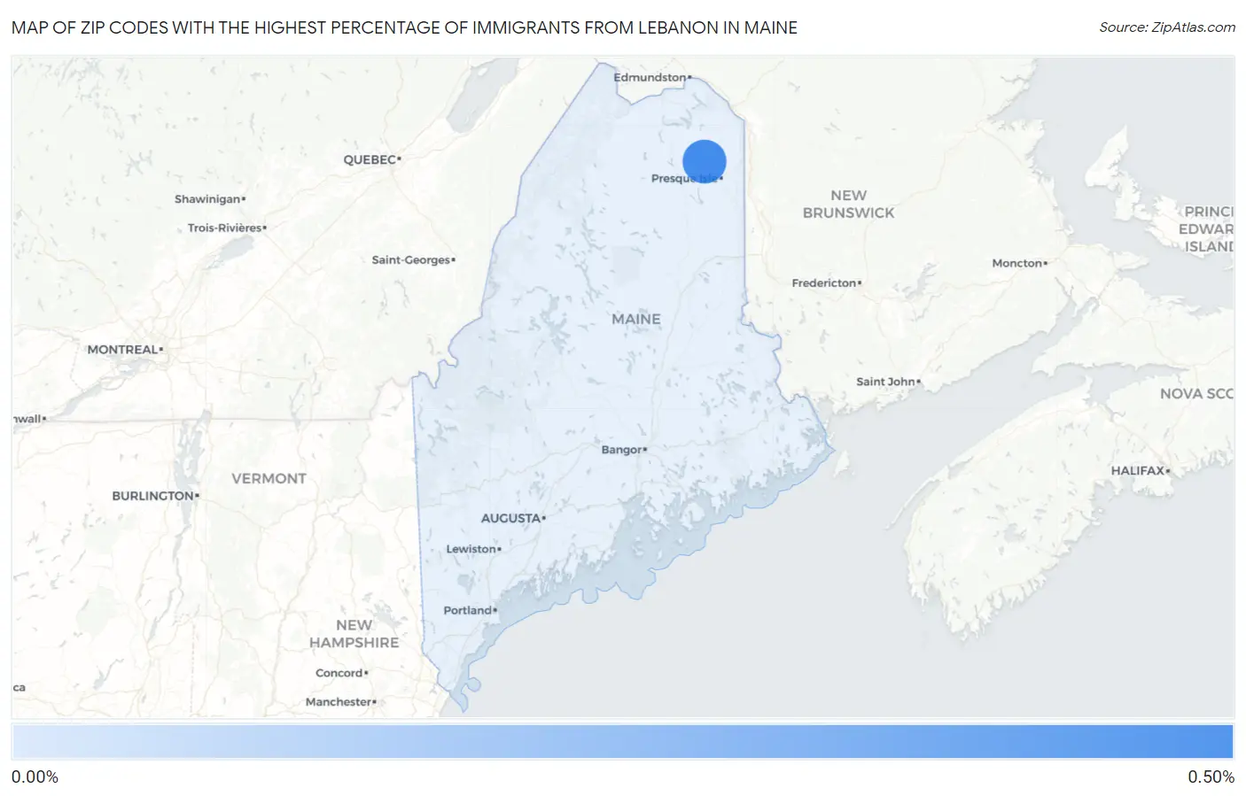 Zip Codes with the Highest Percentage of Immigrants from Lebanon in Maine Map