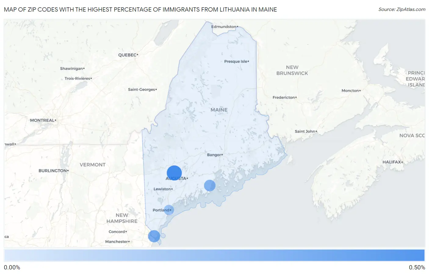 Zip Codes with the Highest Percentage of Immigrants from Lithuania in Maine Map