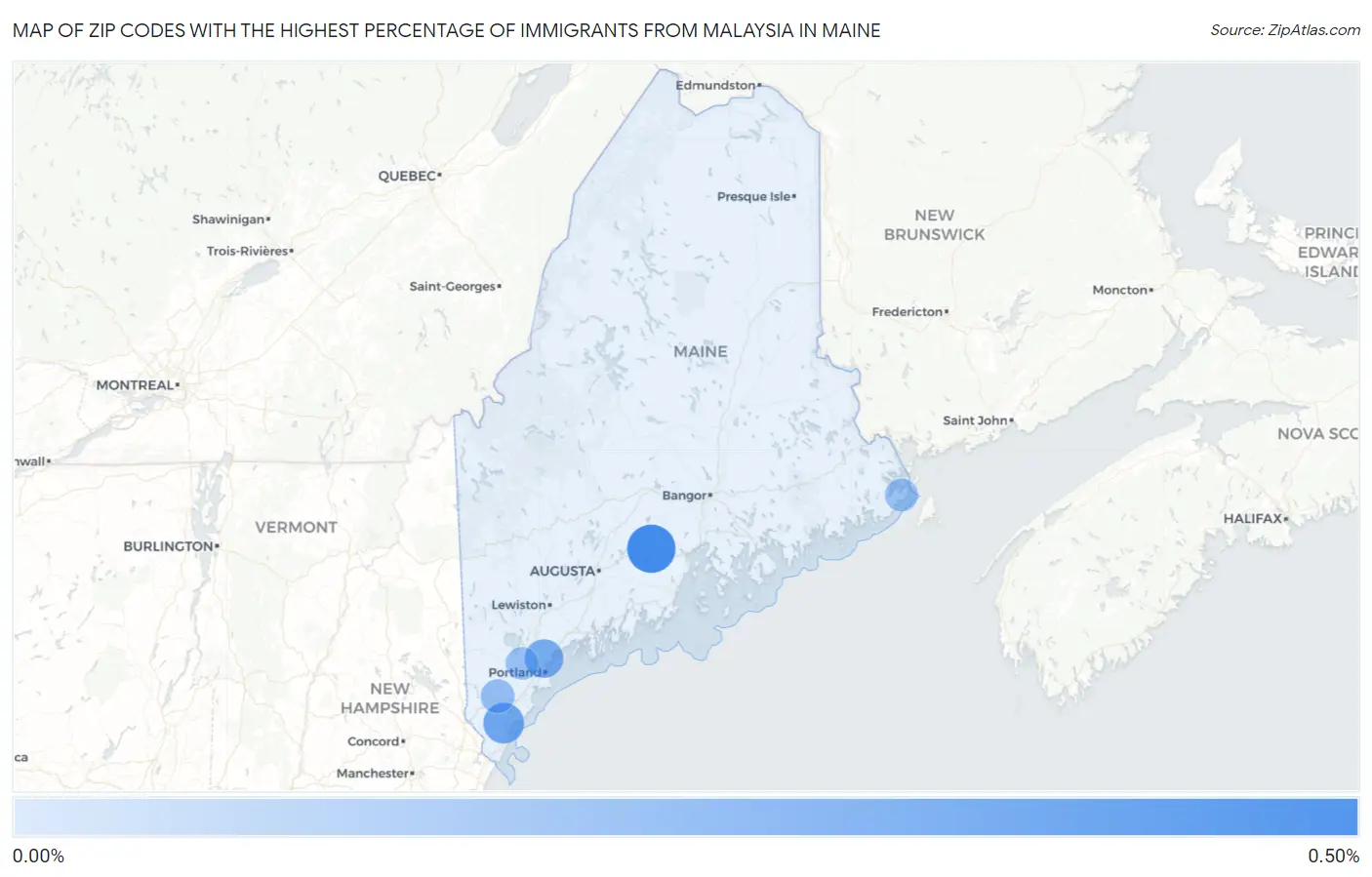 Zip Codes with the Highest Percentage of Immigrants from Malaysia in Maine Map
