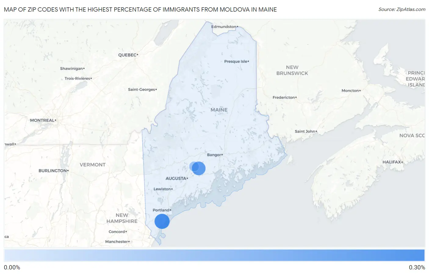 Zip Codes with the Highest Percentage of Immigrants from Moldova in Maine Map
