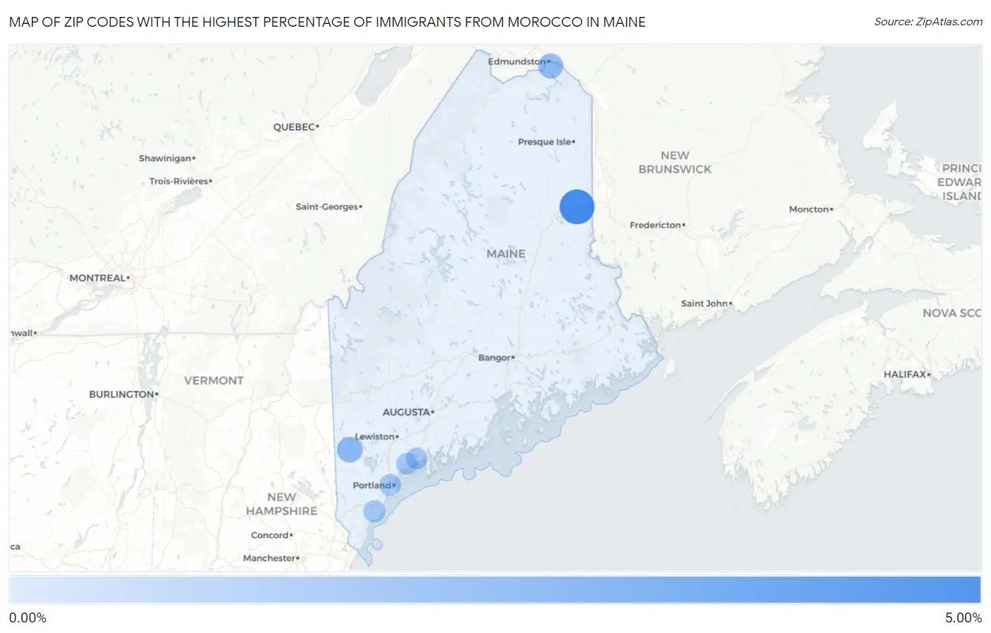 Zip Codes with the Highest Percentage of Immigrants from Morocco in Maine Map