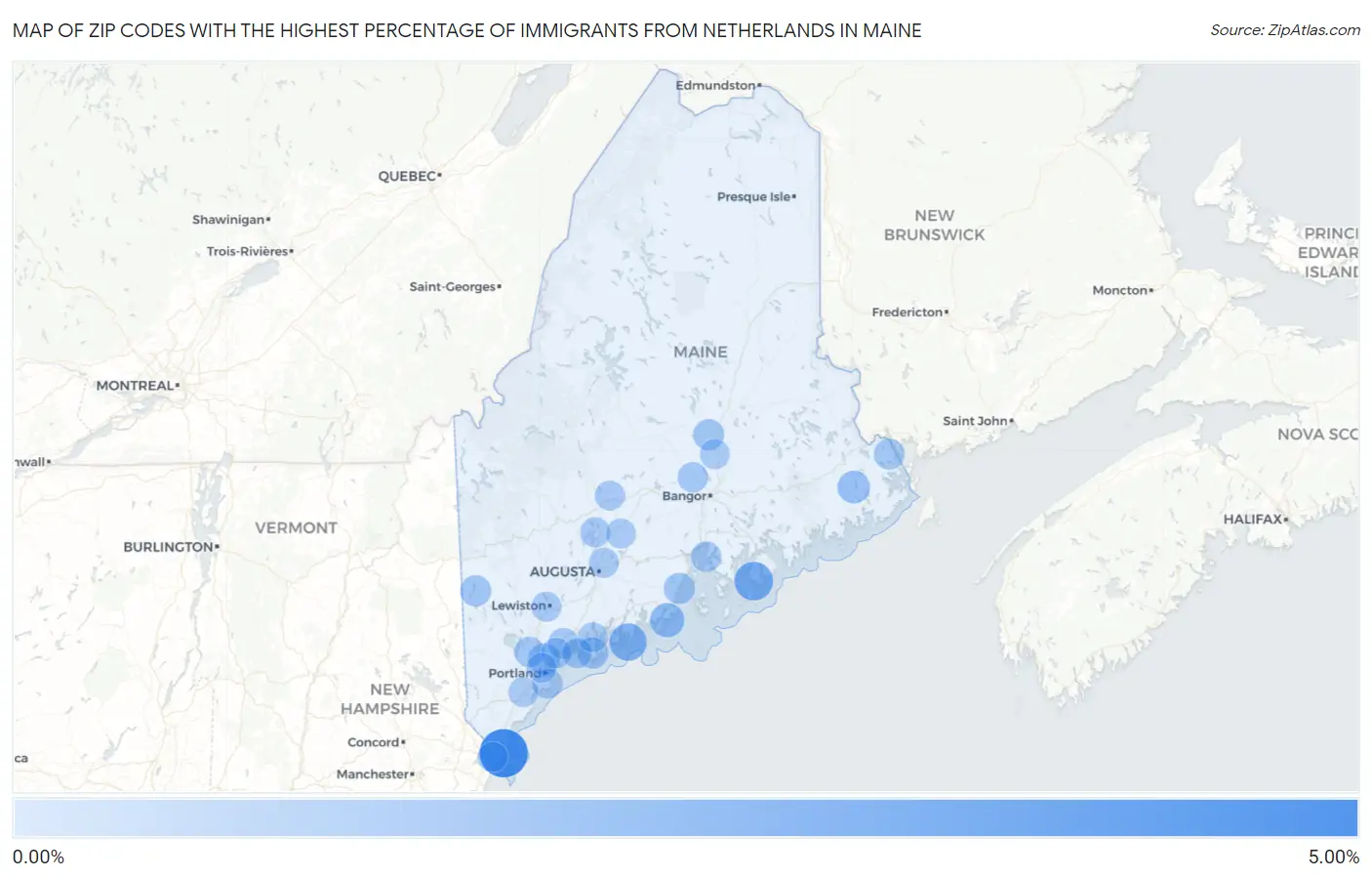 Zip Codes with the Highest Percentage of Immigrants from Netherlands in Maine Map