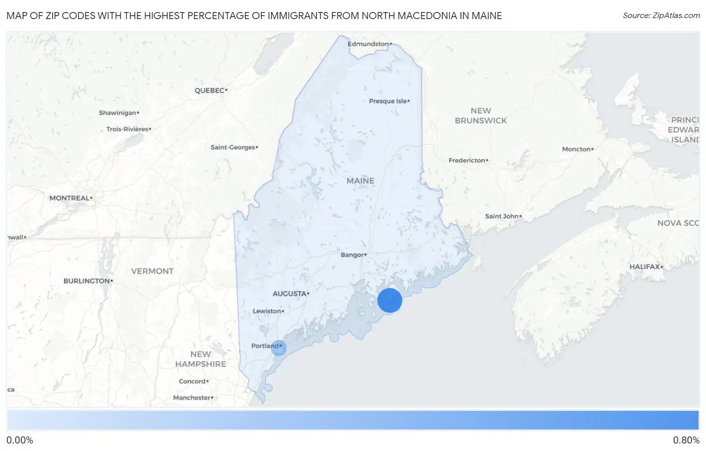 Zip Codes with the Highest Percentage of Immigrants from North Macedonia in Maine Map