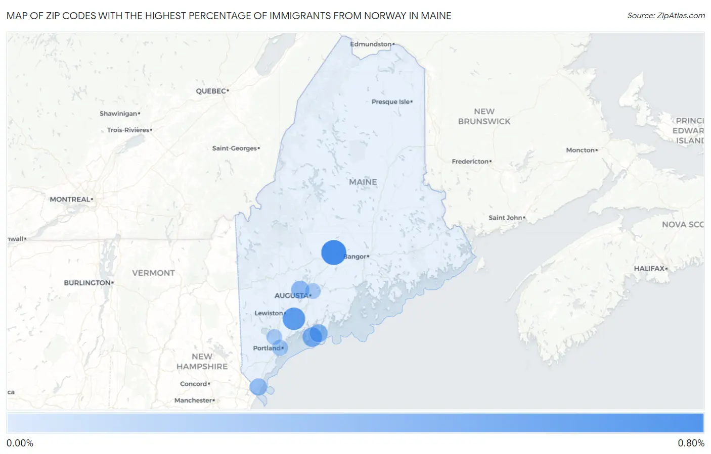 Zip Codes with the Highest Percentage of Immigrants from Norway in Maine Map